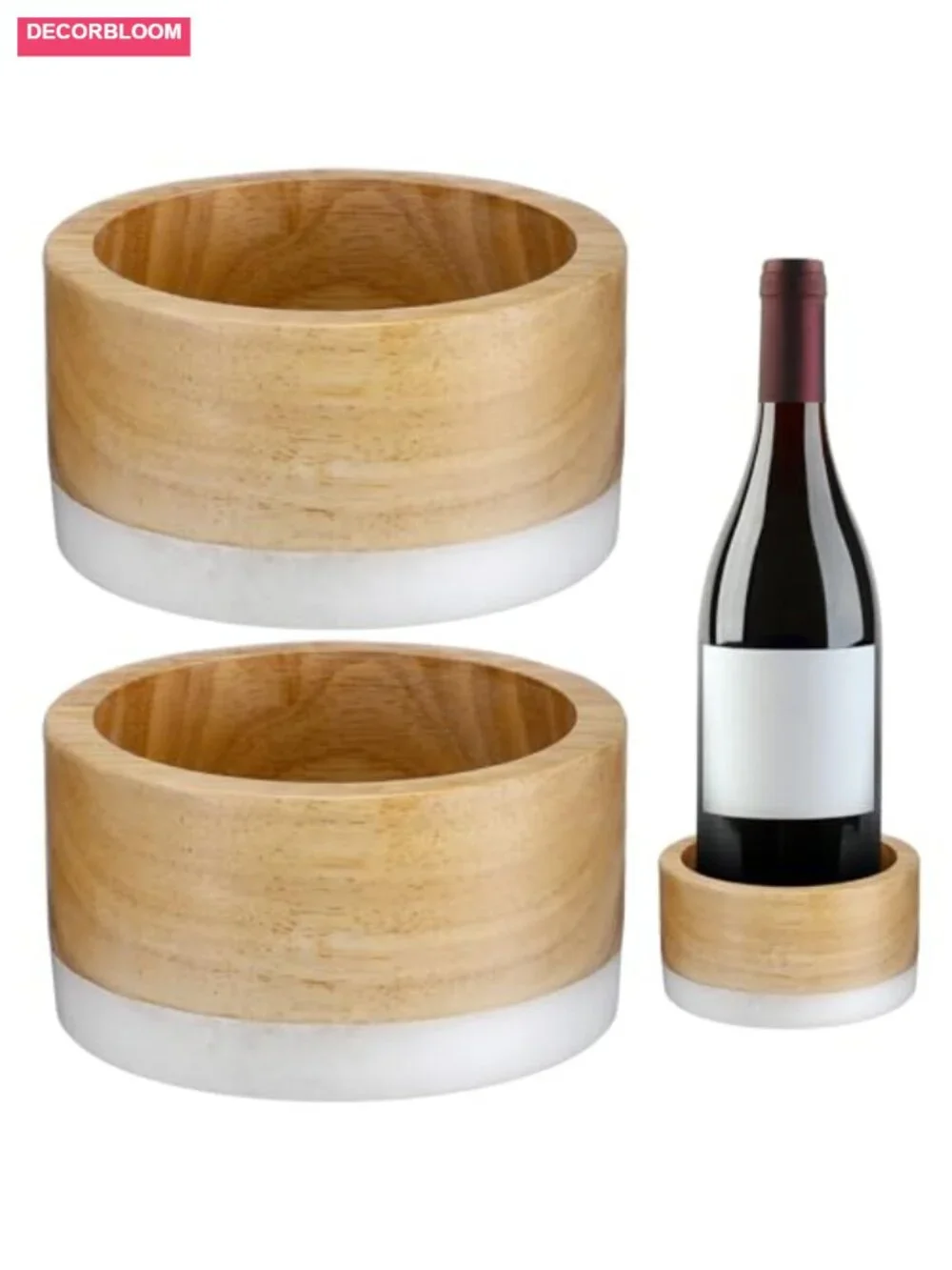 2-Piece Wood and Marble Wine Bottle Coaster Set, Wine Holder for Champagne